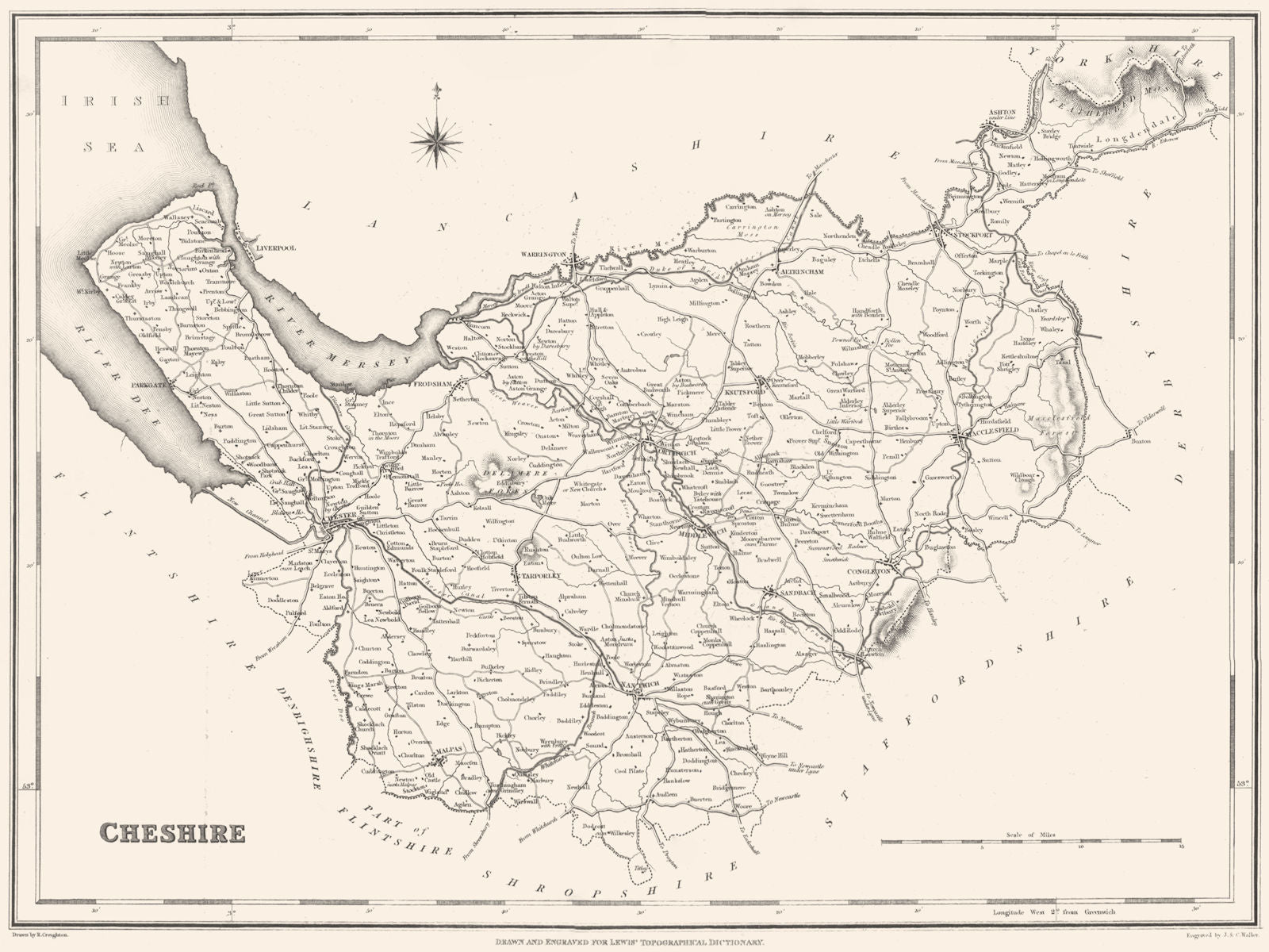 CHESHIRE. Cheshire. Lewis 1844 old antique vintage map plan chart